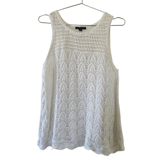 American Eagle Sleeveless White Crochet Top Womens Size M Cotton Knit Boho Tank - Picture 1 of 10